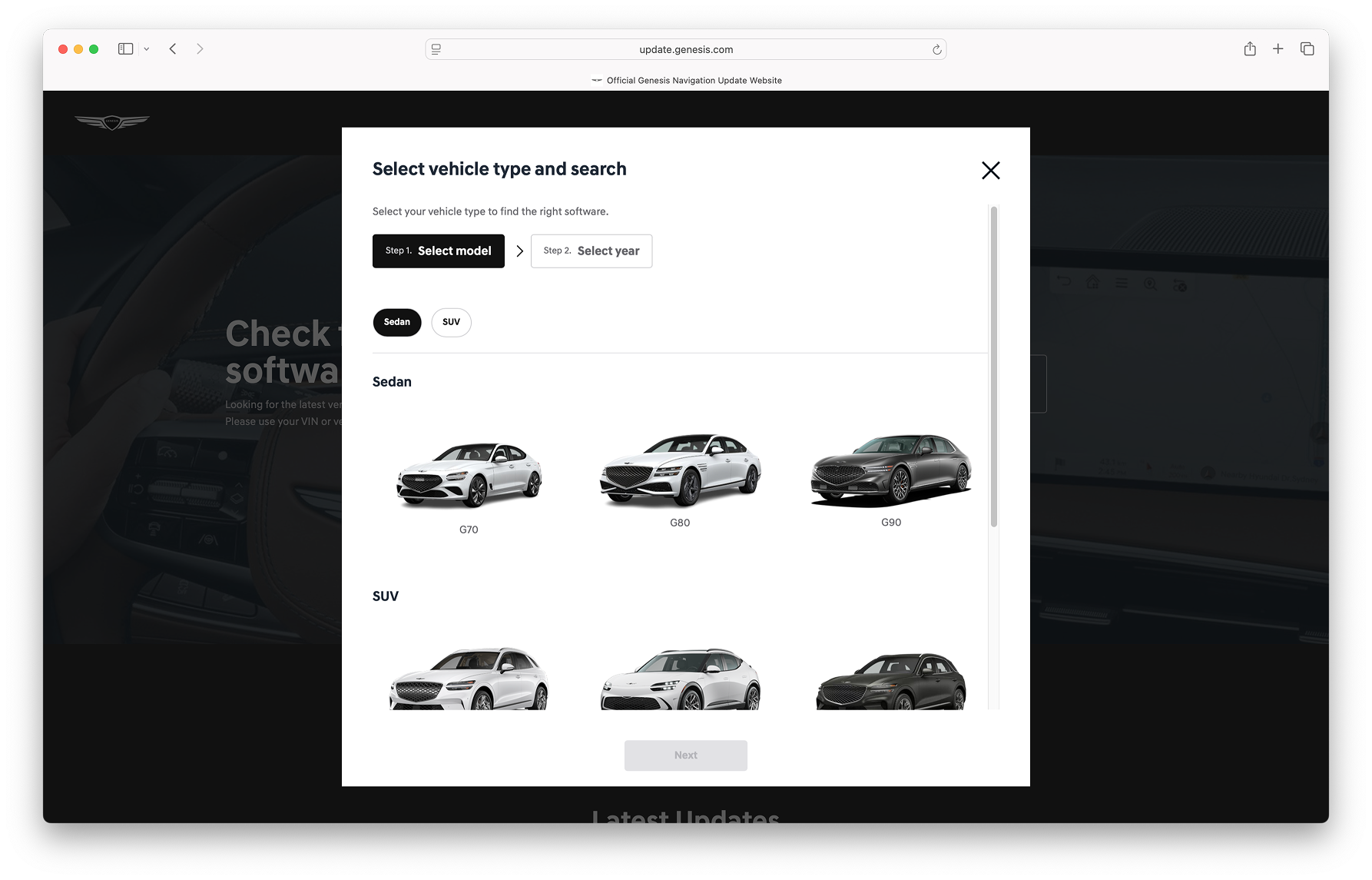 Select model — step 1